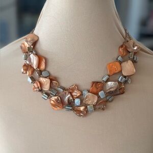 Multi Strand Peach and Coral Chunky Statement Necklace